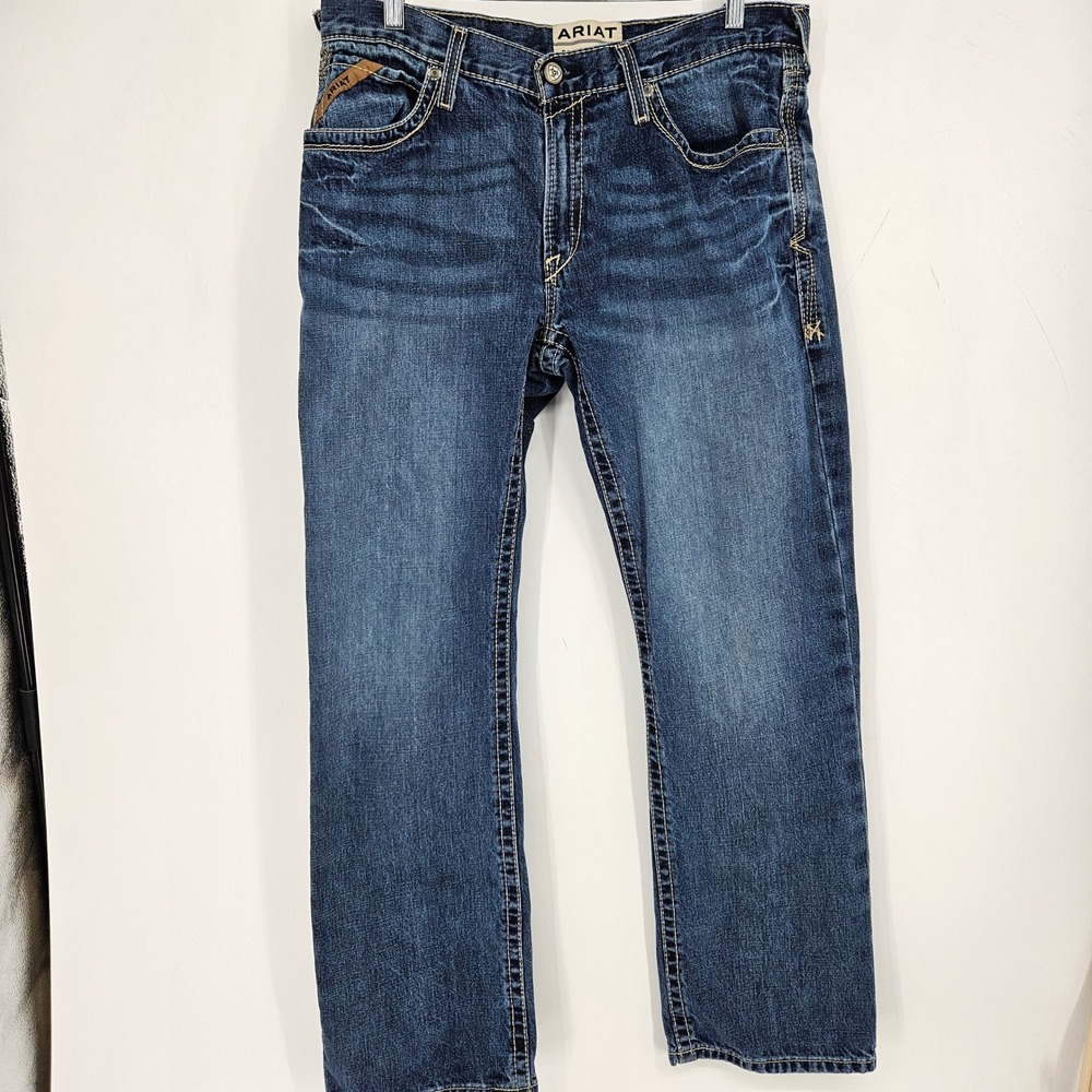 Ariat Jeans Mens 34x34 Blue M4 Relaxed Boot Cut Denim Cowboy Rodeo Whiskering